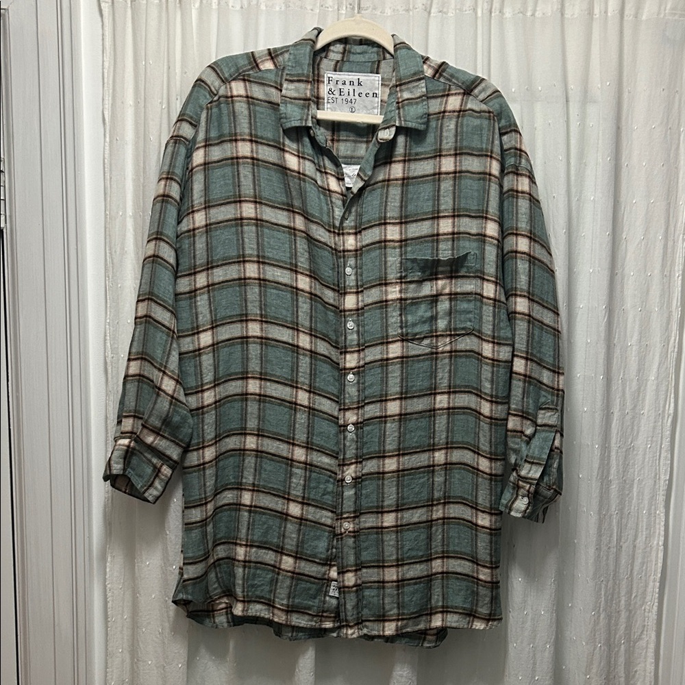Frank & Eileen Mint Green, Brown and Cream Plaid Button-Down Shirt